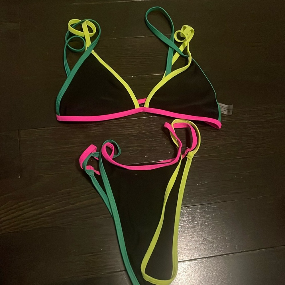 SHEIN black, pink, yellow and green bikini set size small❤️